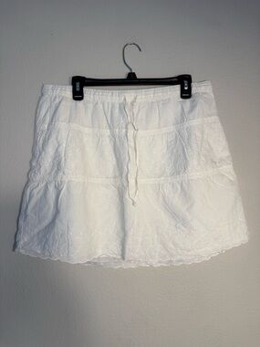 Boho 100% Cotton Eyelet Tiered Ruffle Mini Skirt White minimalist costal western